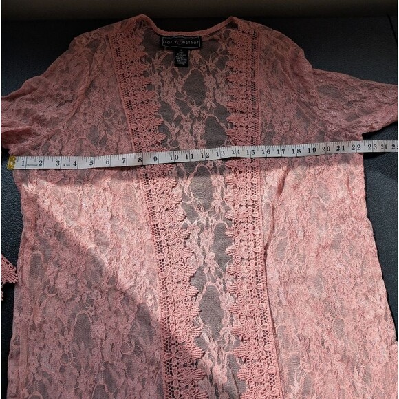 Polly Esther Cardigan Cover Up Pink Long Knit Crochet Bohemian Beach Large - Picture 5 of 10